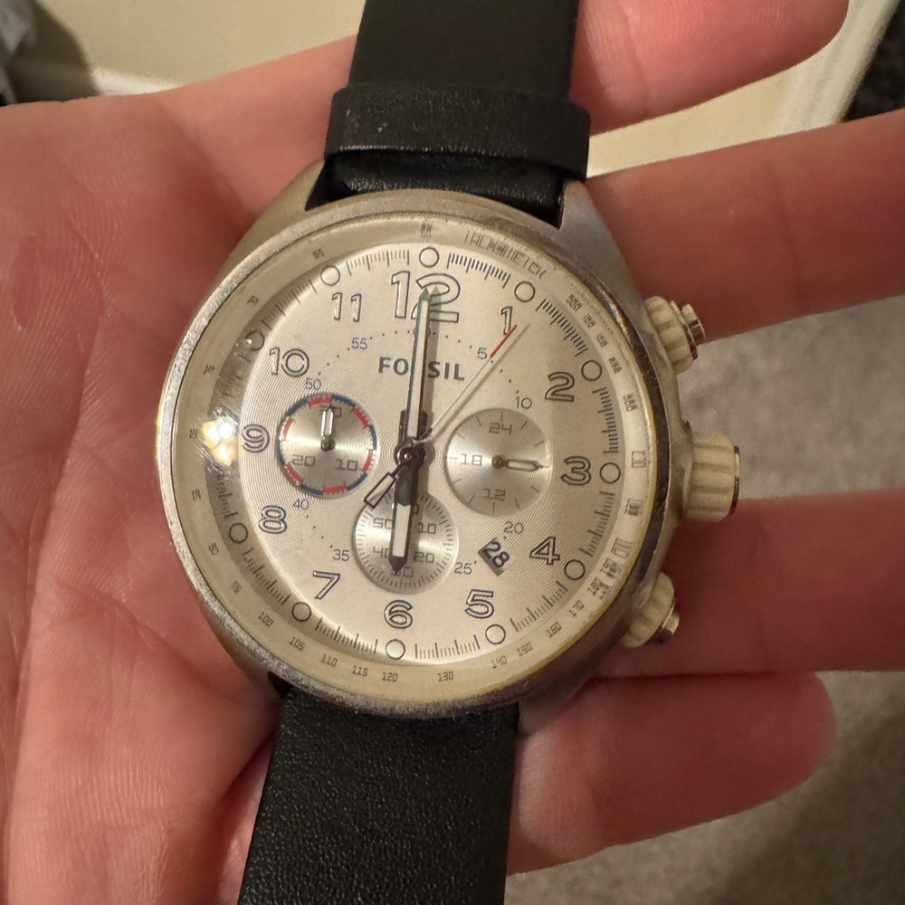 Fossil Black and Silver Chronograph Watch